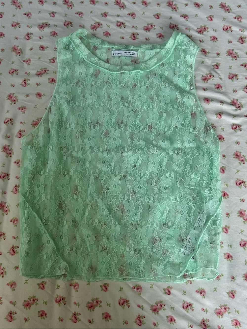 BERSHKA Mint Lace Sleeveless Top